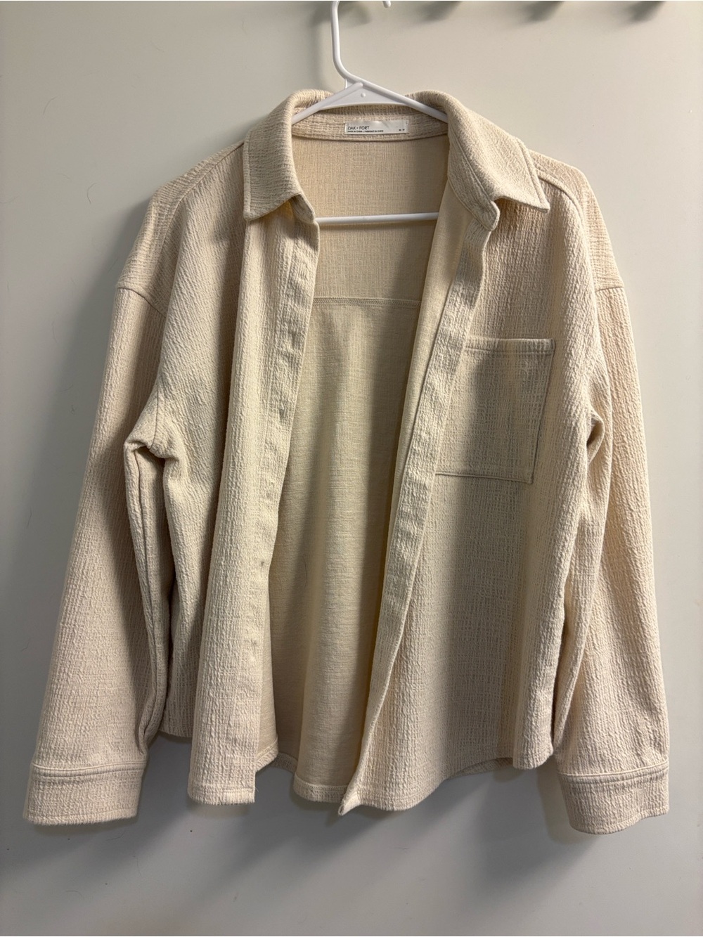 Oak and Fort Cream Long-Sleeve Textured Shirt Jacket